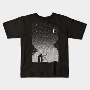 Father and daughter astronomy under the starry sky art observatory Kids T-Shirt